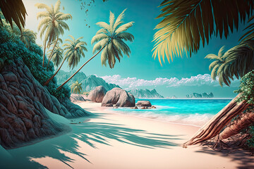 Fototapeta premium a walking path opening up to a beach - made with generative ai
