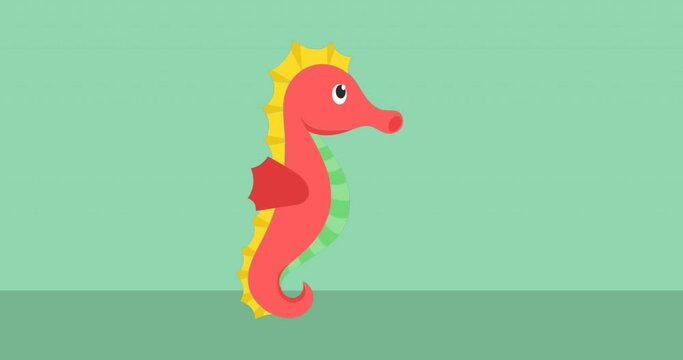 Animation of red seahorse icon on green black background
