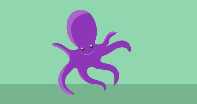 Animation of purple octopus icon on green black background