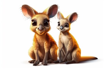 Fototapeta premium Cartoon cute lovely Baby Kangaroo floral.