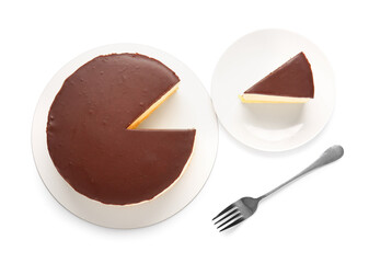 Sweet birds milk cake isolated on white background