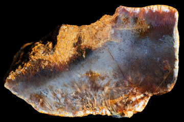 Specimen of multicolored sagenite agate isolated on a black background