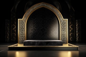 Black podium for premium product presentation. Generative AI