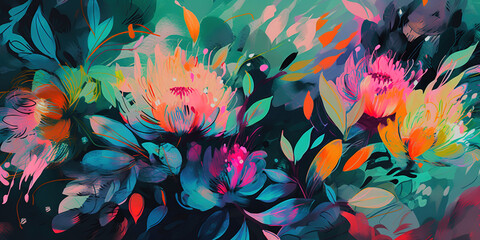 Fototapeta premium Flower background pattern, pastel painting, generative AI