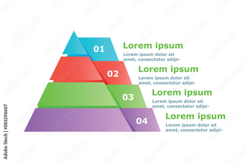 Poster info scheme concept. pyramid of four multicolored lines, structure and scheme. evaluation of informa
