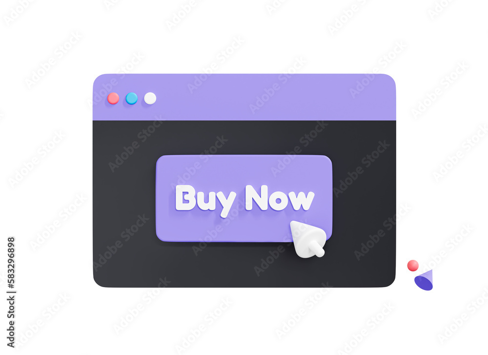 Poster 3d web page with buy now button. click here to purchase. online shopping. add to cart. order via web