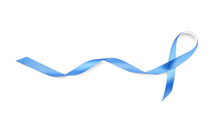 Blue awareness ribbon on white background. Prostate cancer concept