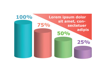 Info columns concept. Statistics, graphs, charts and diagrams. Segmentation in percents, piece. Infographics and data visualization, dashboard. Cartoon flat vector illustration