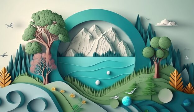 world environment day paper style background, save clean planet, ecology concept. Card for World Earth Day
