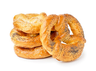 Tasty pretzels isolated on white background