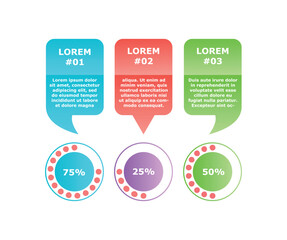 Info buttons concept. Place for text, data visualization for presentation and landing page. Template, layout and mock up. Round progress bar with percentages. Cartoon flat vector illustration