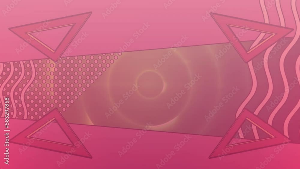 Poster animation of triangles rotating and wave patterns moving over circles and dots