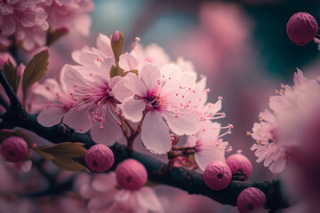 pink flowering japan sakura closeup Generative AI