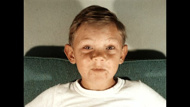 Chicken Pox 1963 - A young boy suffering with Chickenpox disease in the 1960s poses for the camera