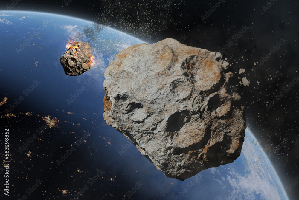 Wall mural blue earth and asteroids in the space. view of planet earth from space. elements of this image furni