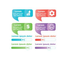 Info speech bubbles set concept. Progress bar with percentages. Comparison and evaluation of data, statistic, analytics and market research. Cartoon flat vector illustration