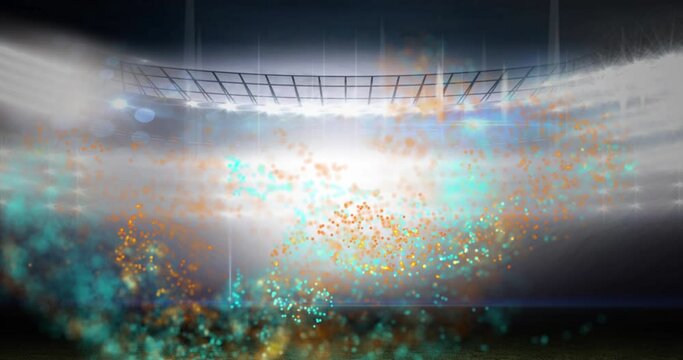 Animation of colorful spots over stadium