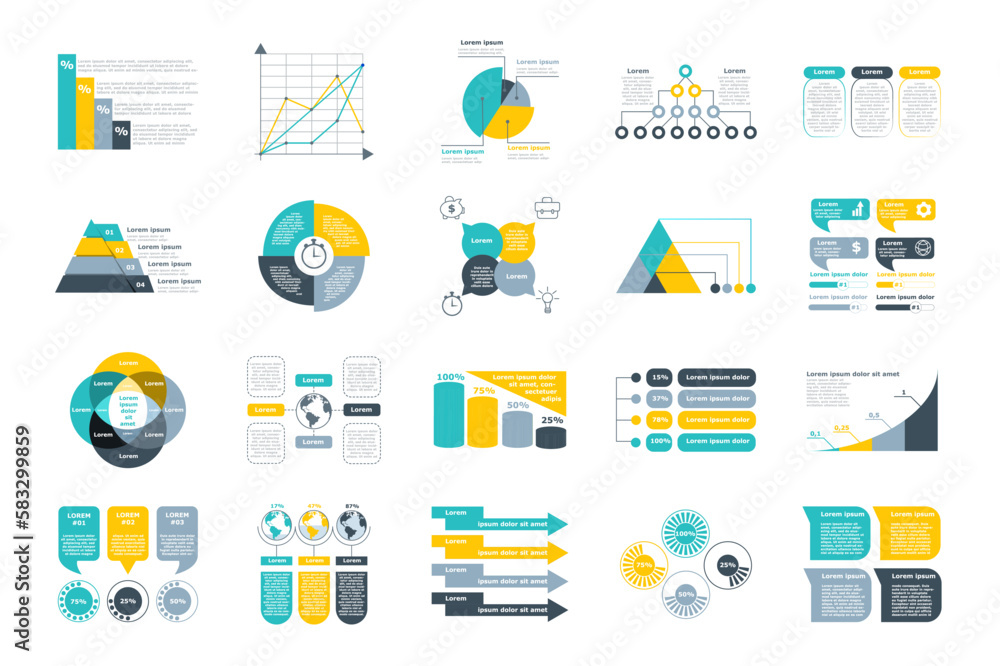 Poster set of infographics. collection of graphs, charts and diagrams. data visualization for information a