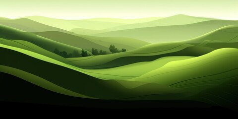 Obraz premium Green background illustration with mountains and fields