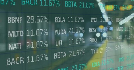 Animation of financial data processing over train platform - Powered by Adobe