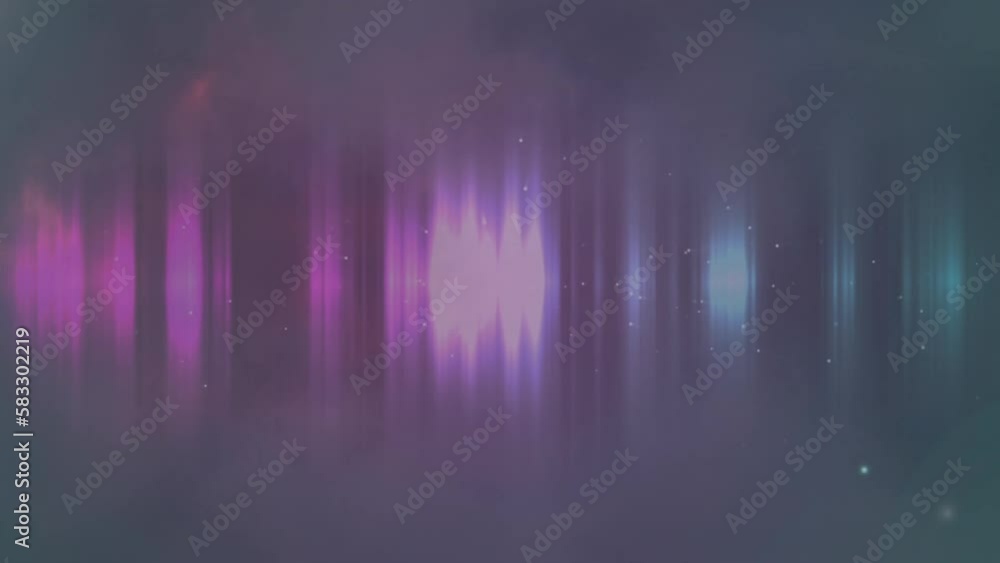 Poster animation of lightning over multicolored soundwave against dots on black background