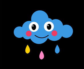 Cloud in retro style. Hallucinations and hippie era. Sticker for social networks and instant messengers. Rain, symbol of love and tenderness. Cartoon flat vector illustration
