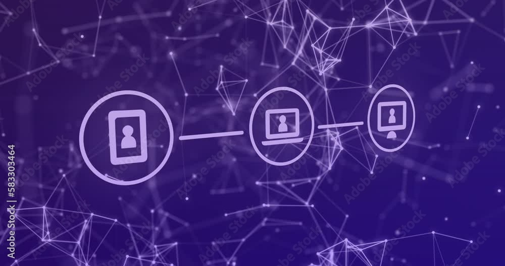 Poster animation of data processing over icons with network of connections