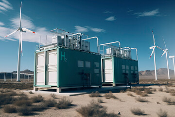 Obraz premium Hydrogen factory concept. Hydrogen production from renewable energy sources. ai generative.