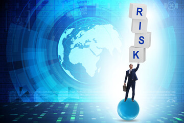Risk management concept with balancing businessman
