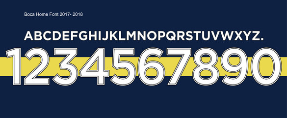 font vector team 2017 - 2018 kit sport style font. football style font with lines. Boca font. xeneize .sports style letters and numbers for soccer team