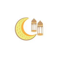 Obraz premium moon lantern religious logo ornament line illustration design