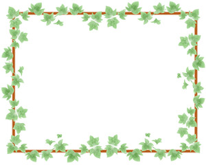 ヘデラと木枠のフレーム　水彩風イラスト