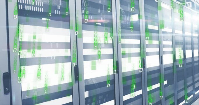 Animation of binary coding and data processing over computer servers