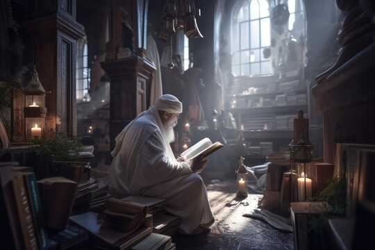 man reading the holy koran at the mosque. Generative AI