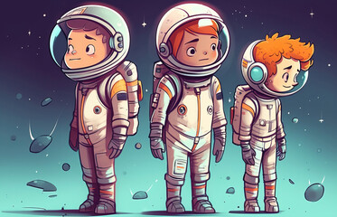 Teenage astronauts space explorers. sketch art for artist creativity and inspiration. generative AI	
