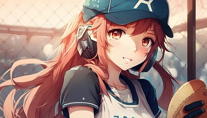 A girl who likes to play baseball in anime style created with generative AI