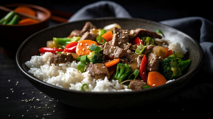 Healthy and Nutritious Beef and Vegetable Stir Fry with Fluffy White Rice