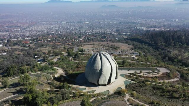 Aerial view of Temple of all religions Bahai Temple en Santiago Chile