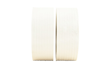 Toilet paper large or Tissue roll sanitary vertical and household, Close up detail of clean toilet paper roll. Isolated on cut out PNG. Tissue is lightweight paper or light crepe paper. 