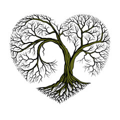 rooted tree illustration vector design with heart shape. the art of beauty and growth