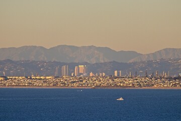 Looking out over Santa Monica Bay on a very clear day with Manhattan Beach in the foreground and...