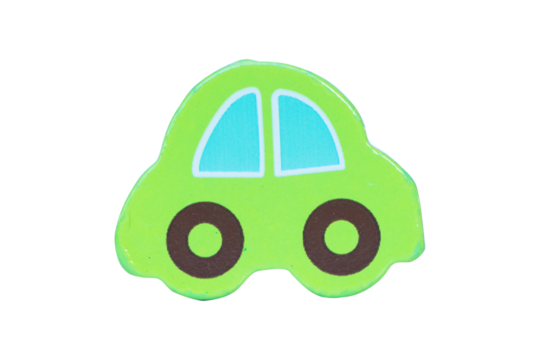 Green toy car police small. Made of wood for children to play. Isolated on cutout PNG. Enhancing development and fun for children. Girls or boys can play with this toy car. Promote brain.	