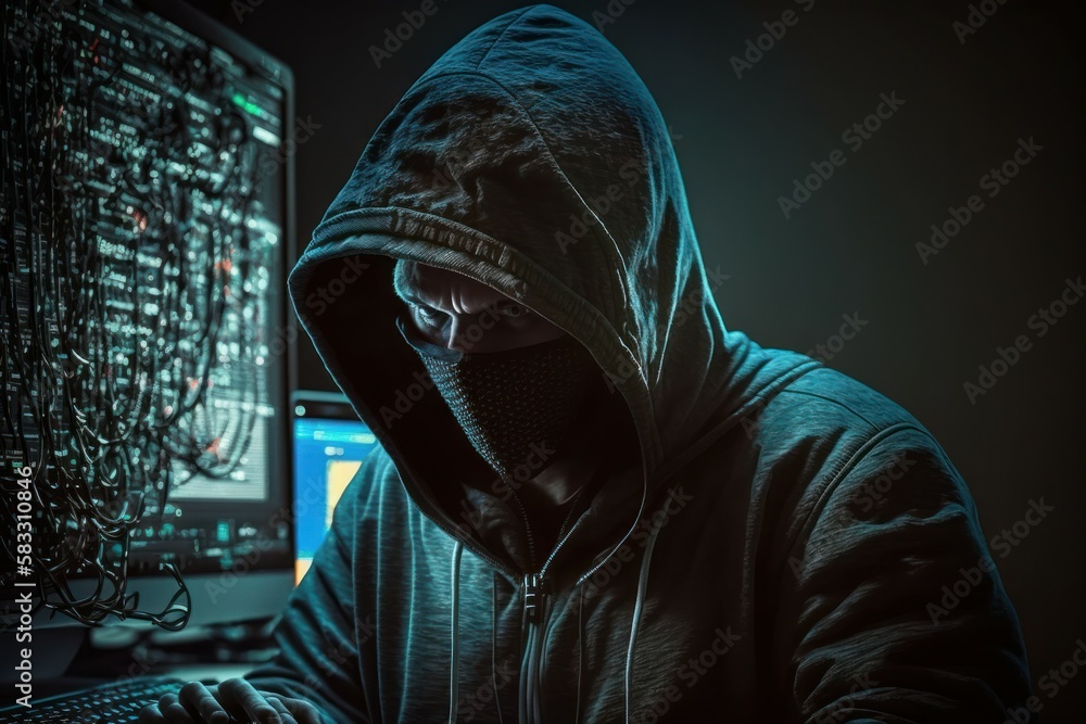 Poster web hacker in a hood. ai generated, human enhanced. background