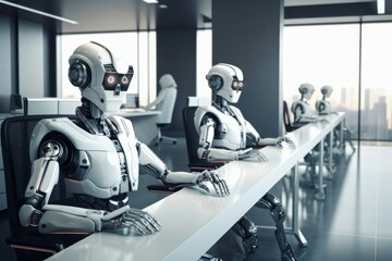 Robot assistant in the office, automation of business processes. AI generated, human enhanced.