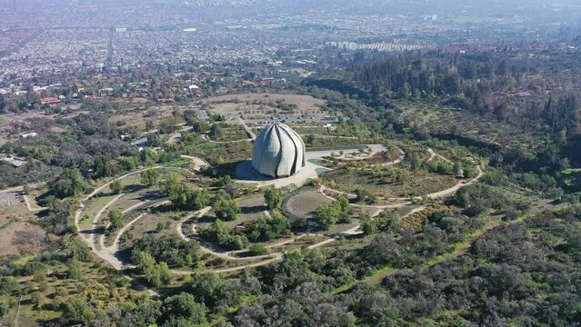 Aerial view of Temple of all religions Bahai Temple en Santiago Chile