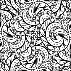 Black and white abstract doodles seamless pattern.