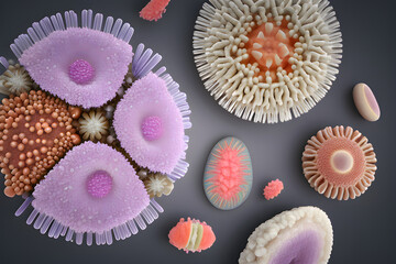 Microworld microbiological illustration of viruses or bacteria. Generative AI