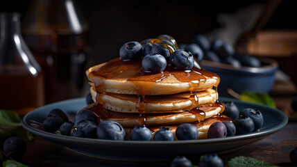 Flapjacks with a Burst of Fresh Blueberries and Warm Syrup: A Treat for Your Taste Buds