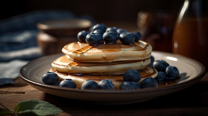 Blueberry Pancakes Drenched in Syrup: A Stack of Deliciousness