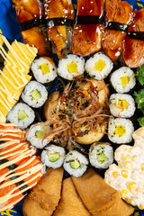 top view various sushi vertical composition